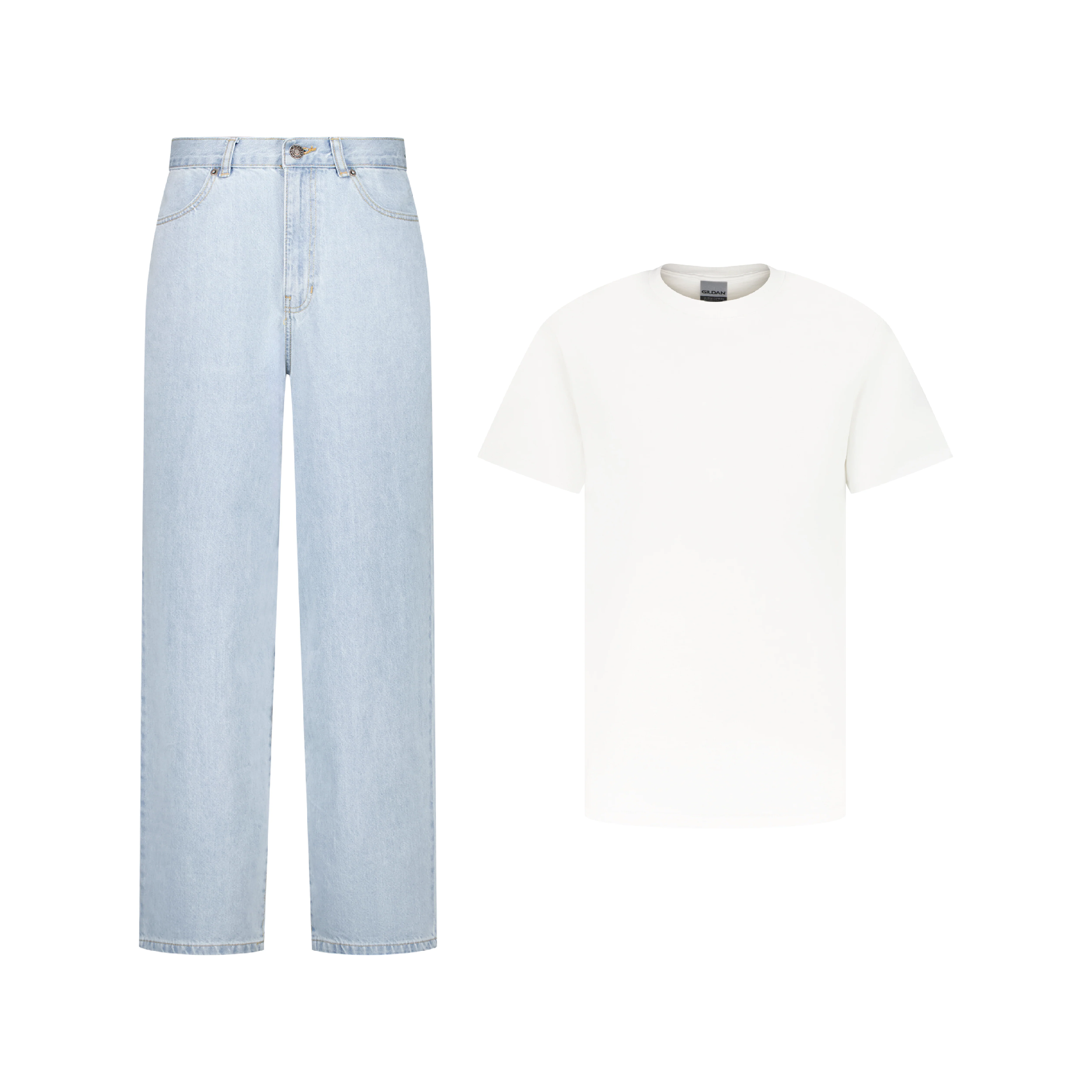 ENSEMBLE PANTALON JEANS BAGGY BLEU CLAIR + T-SHIRT CLASSIC
