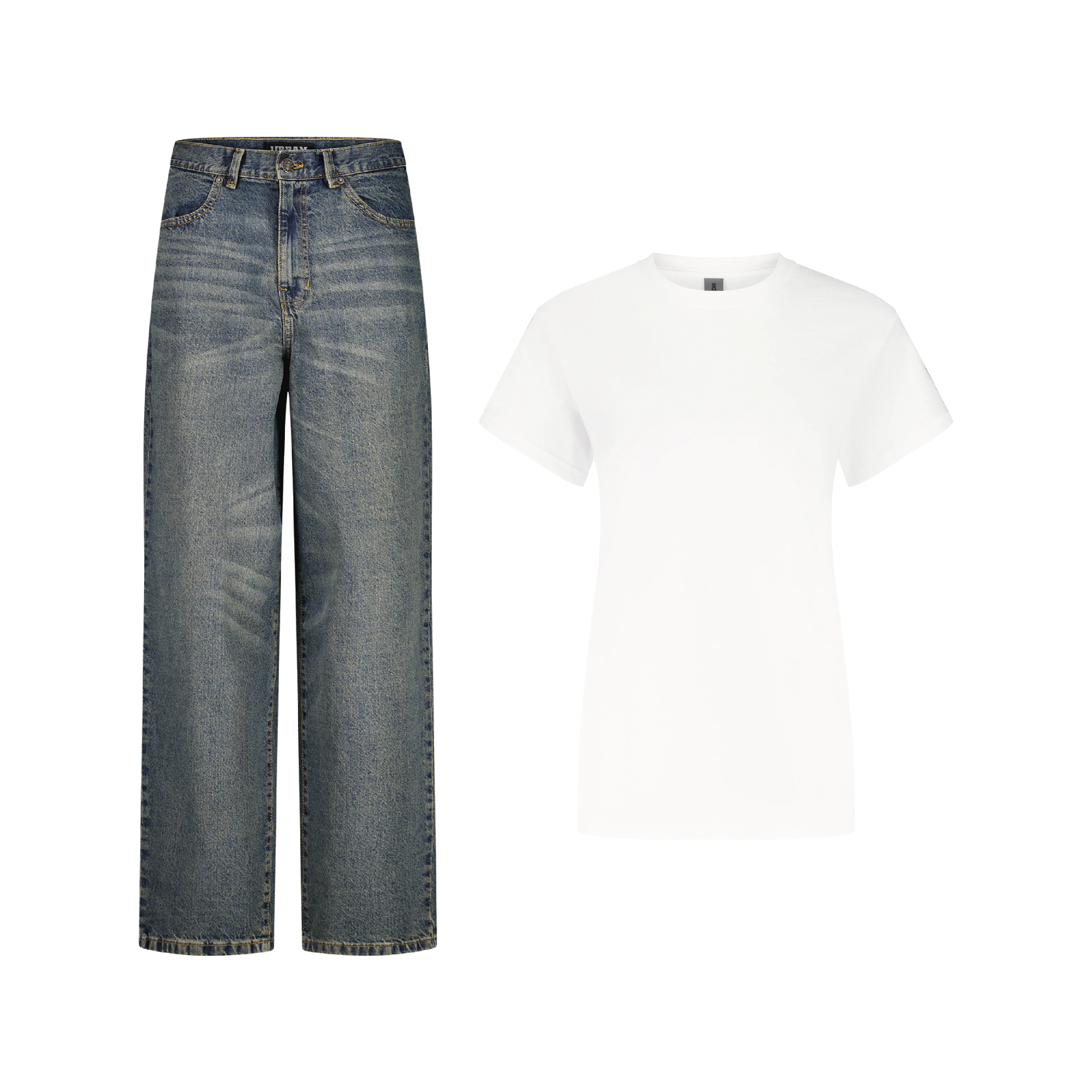 ENSEMBLE PANTALON JEANS BAGGY BLEU DÉLAVÉ SABLE + T-SHIRT CLASSIC