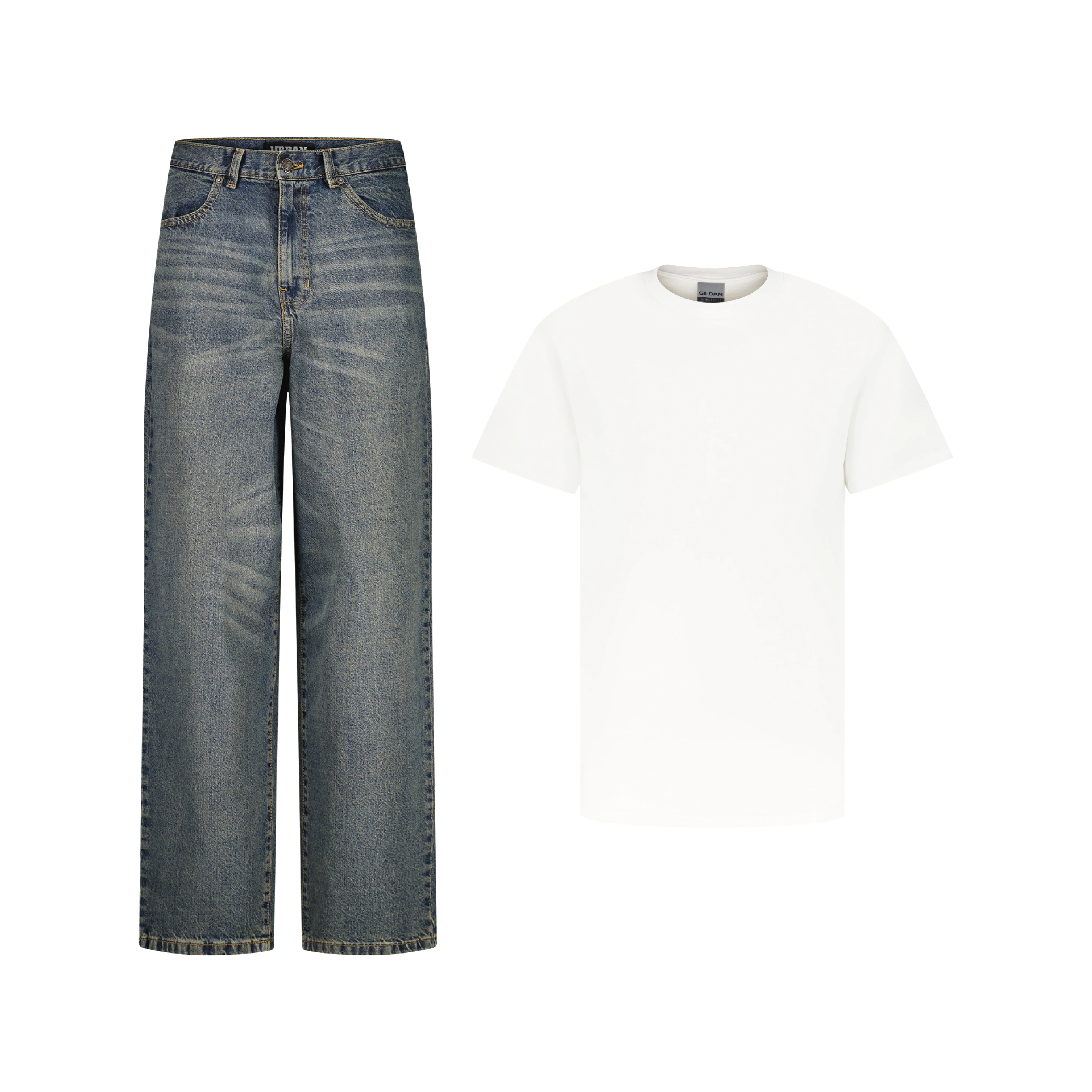 ENSEMBLE PANTALON JEANS BAGGY BLEU DÉLAVÉ SABLE + T-SHIRT CLASSIC