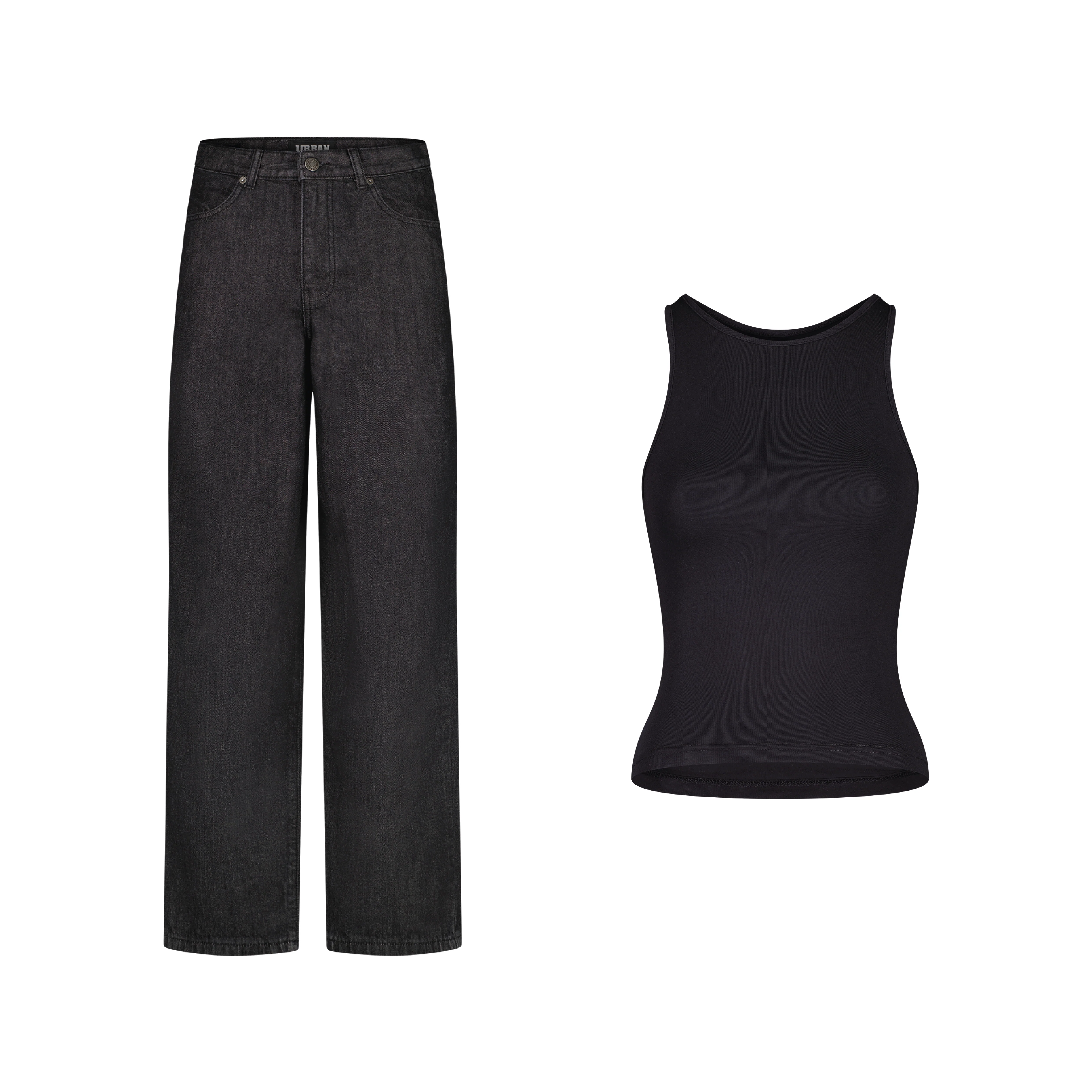ENSEMBLE PANTALON JEANS BAGGY NOIR + DÉBARDEUR PREMIUM