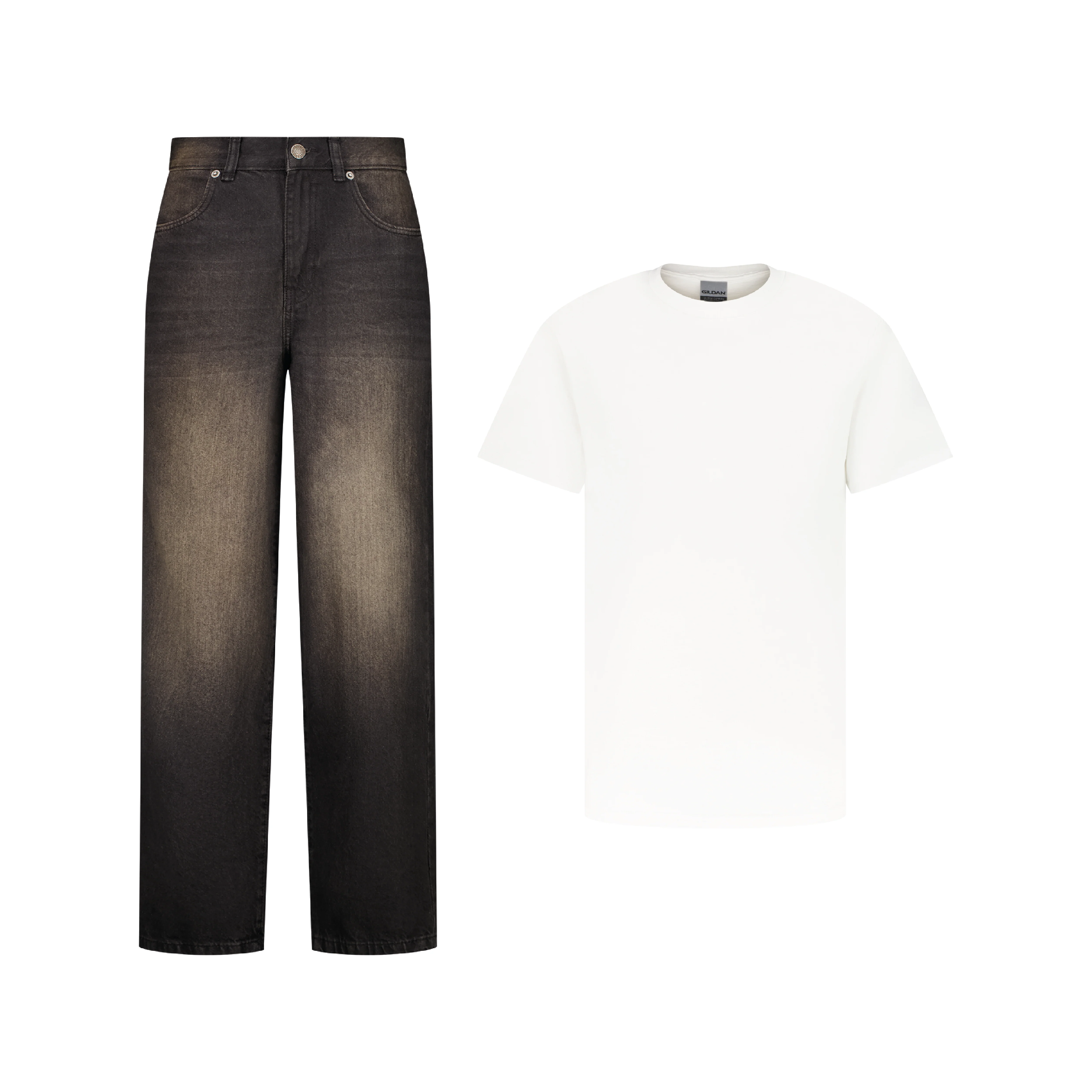 ENSEMBLE PANTALON JEANS BAGGY NOIR DÉLAVÉ SABLE + T-SHIRT CLASSIC