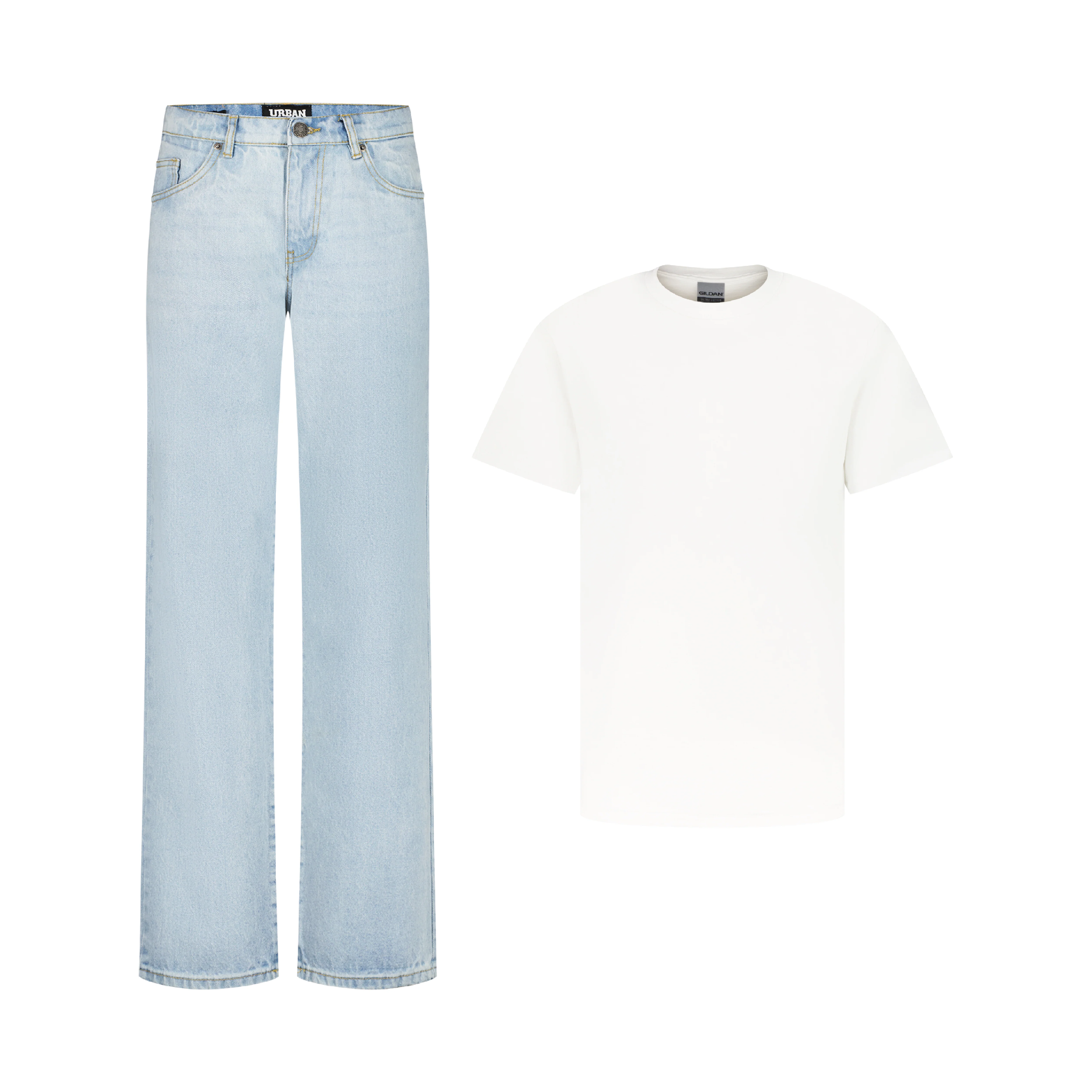 ENSEMBLE PANTALON JEANS REGULAR BLEU CLAIR + T-SHIRT CLASSIC