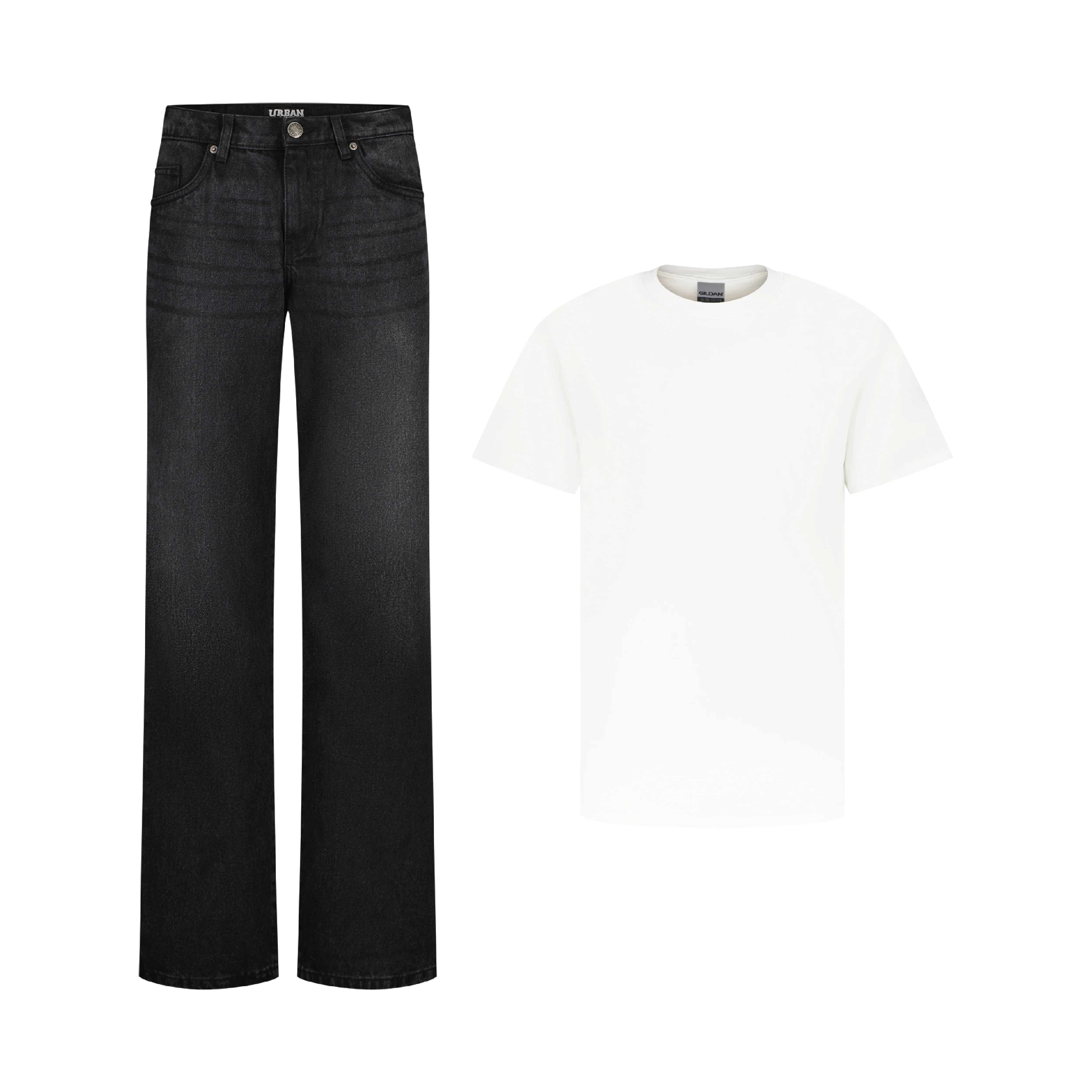 ENSEMBLE PANTALON JEANS REGULAR NOIR + T-SHIRT CLASSIC