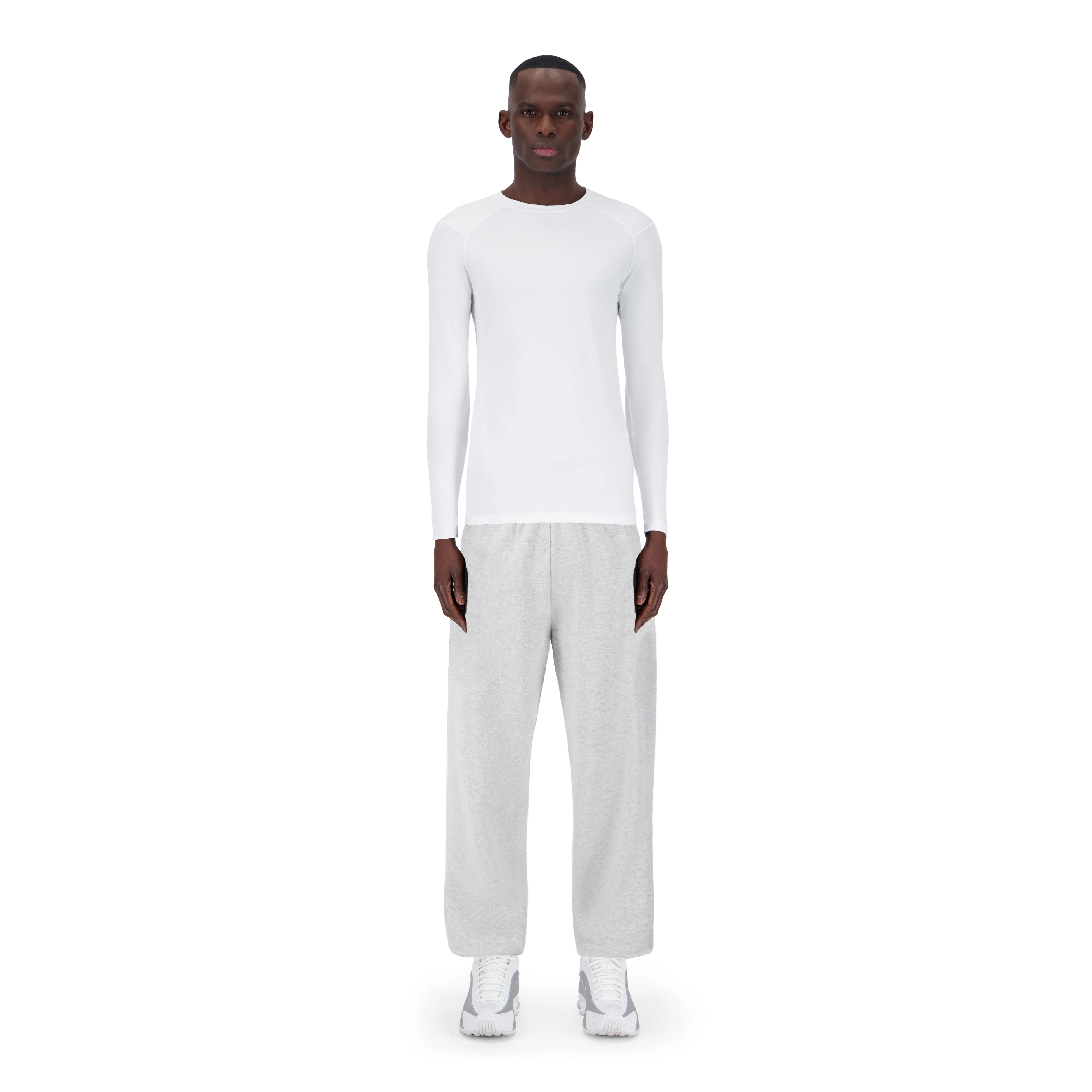 ENSEMBLE PANTALON JOGGING PREMIUM GRIS CHINÉ + LONGSLEEVES COMPRESSION SPORT - Image 2