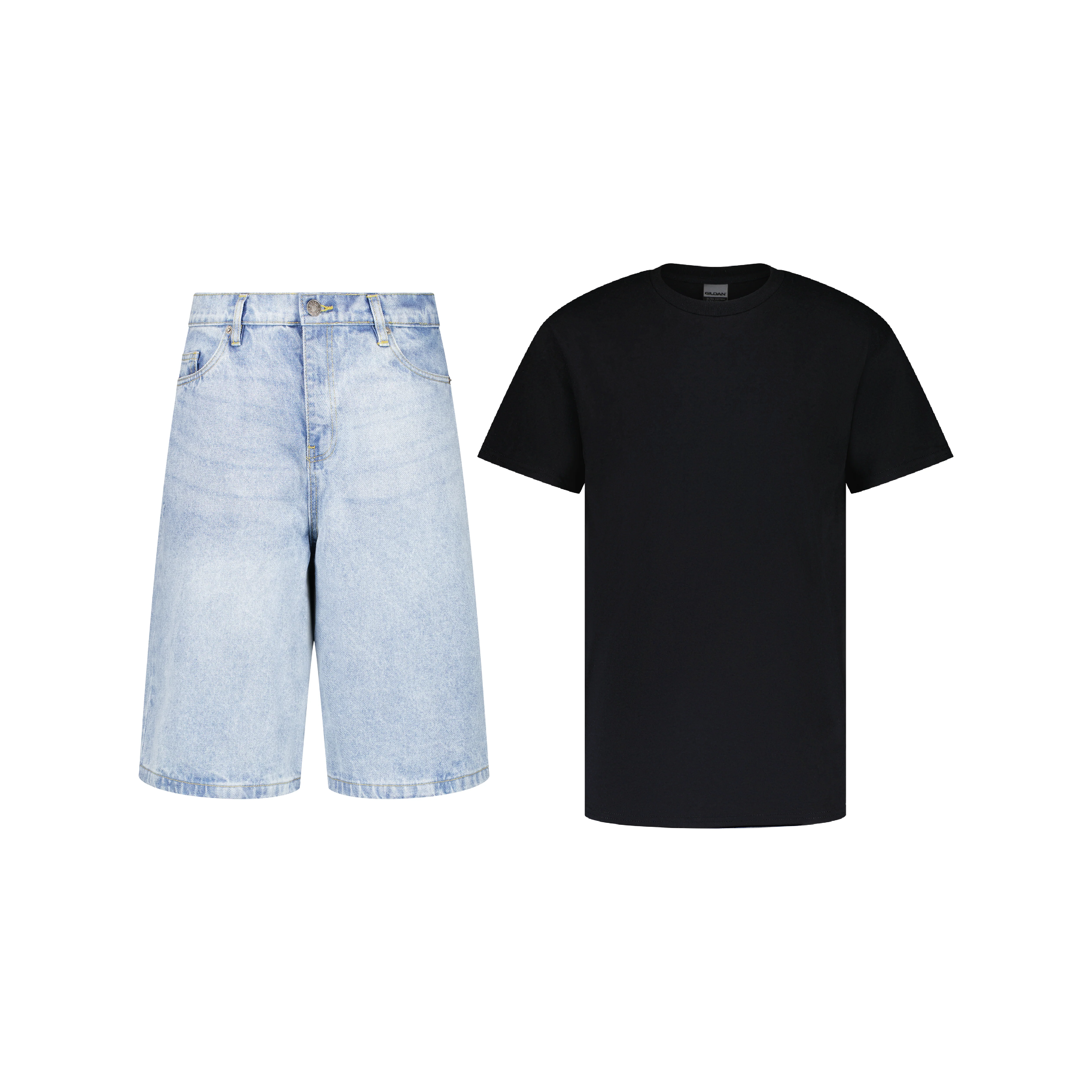 ENSEMBLE SHORT JEANS BAGGY BLEU CLAIR + T-SHIRT CLASSIC