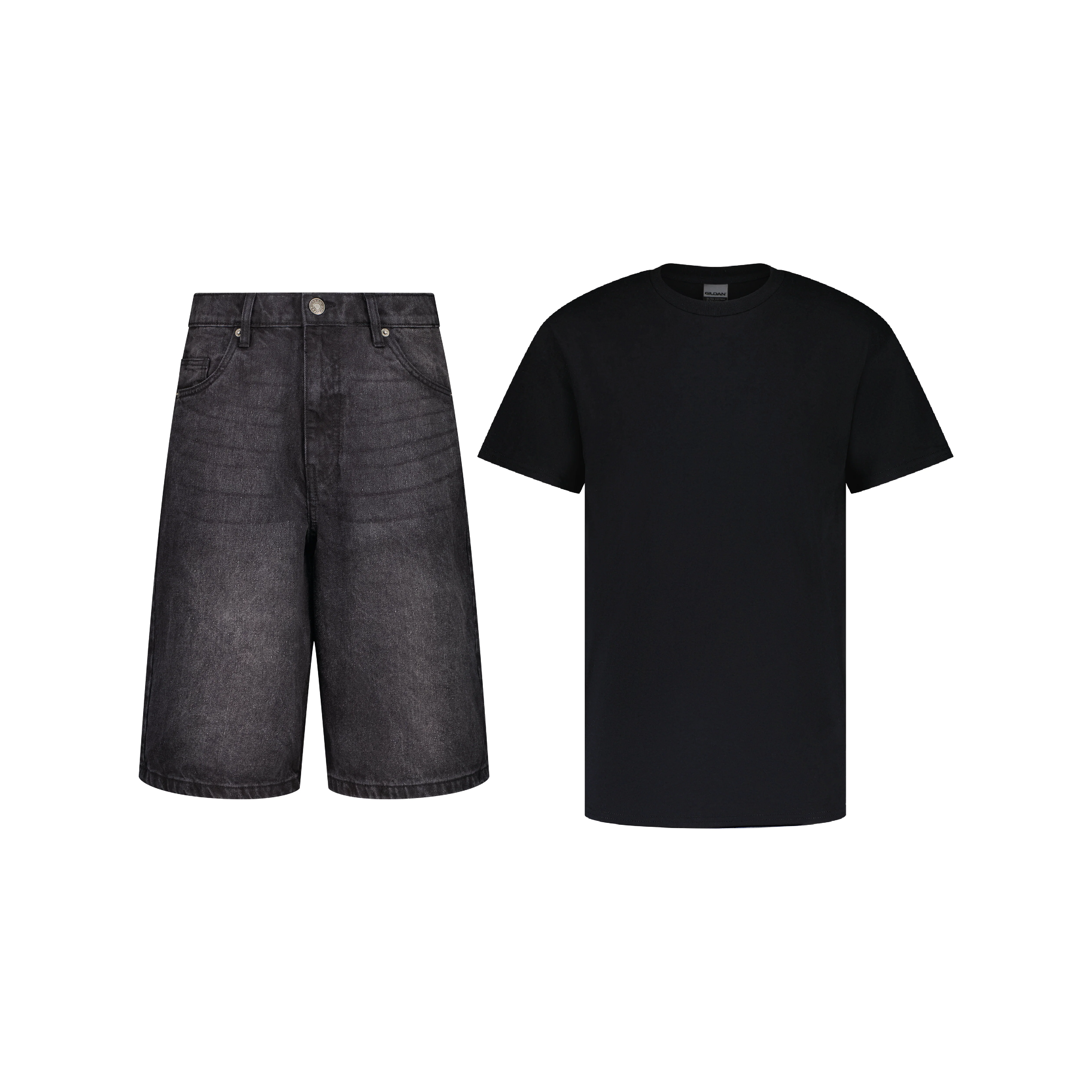 ENSEMBLE SHORT JEANS BAGGY NOIR + T-SHIRT CLASSIC