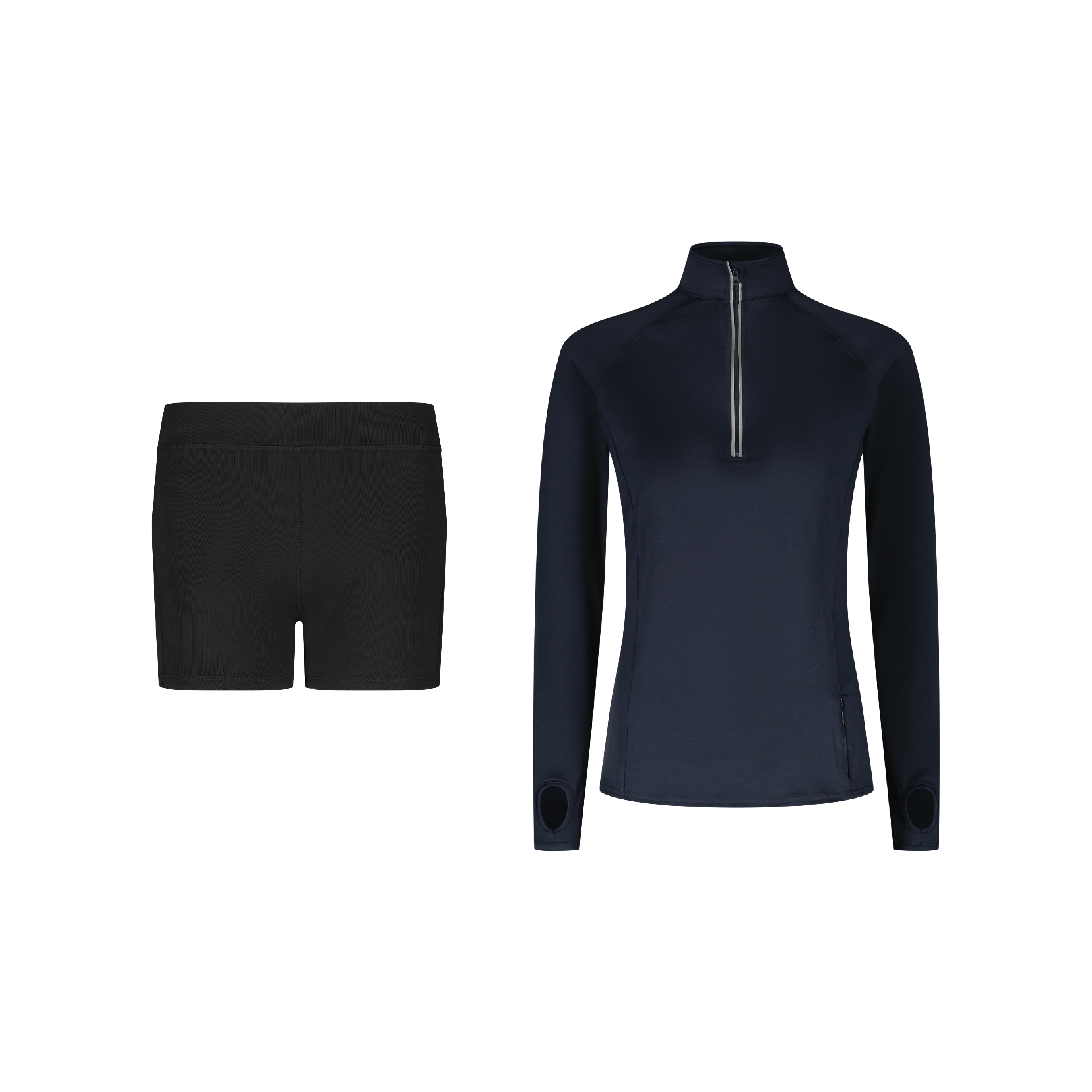 ENSEMBLE SHORT LEGGING SPORT NOIR + LONGSLEEVES HALF-ZIP SPORT