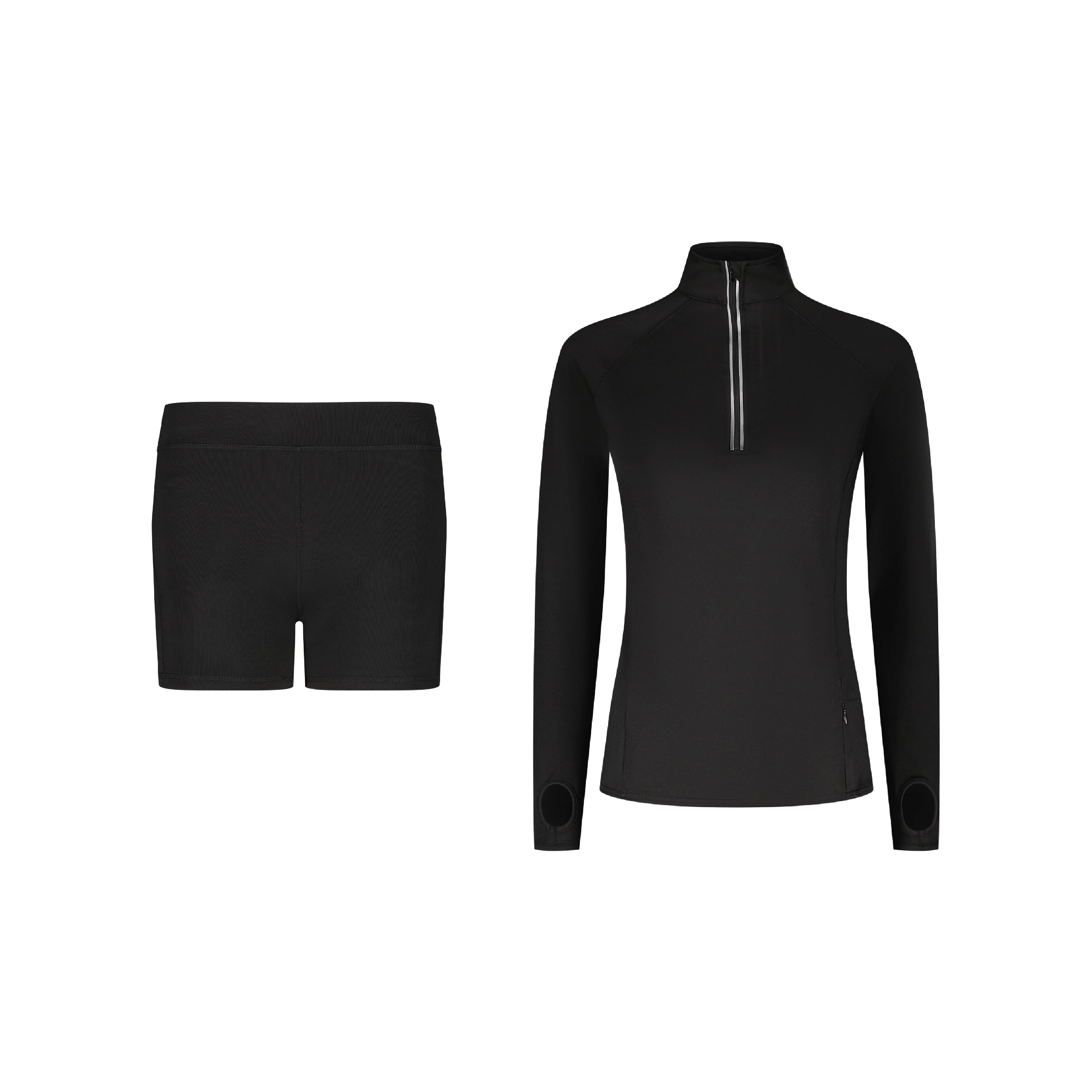 ENSEMBLE SHORT LEGGING SPORT NOIR + LONGSLEEVES HALF-ZIP SPORT